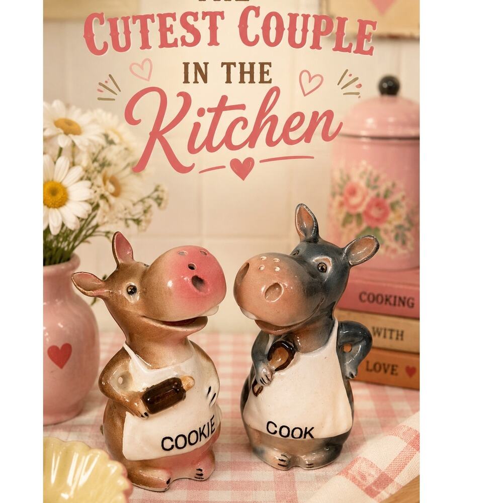 Vintage Ucagco Cook Cookie Donkey Salt Pepper Shakers Cutest Kitchen Couple
